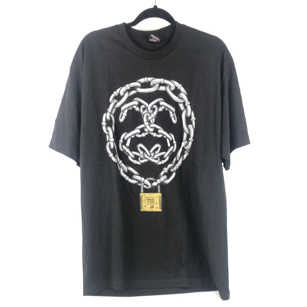 Stussy Chest Logo Black grey Size XL S/s Shirt