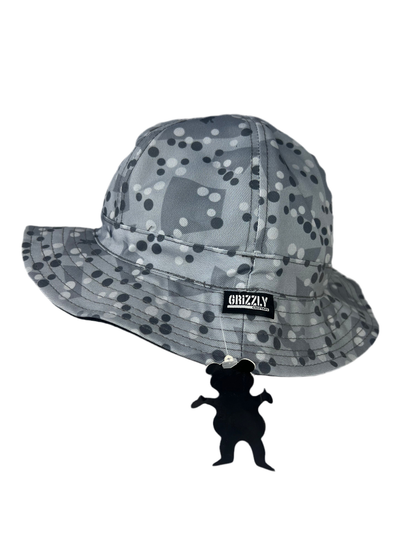 Grizzly Polka Dot Grizzly Bear Logo Grey Silver Size S - M Vintage Bucket Hat