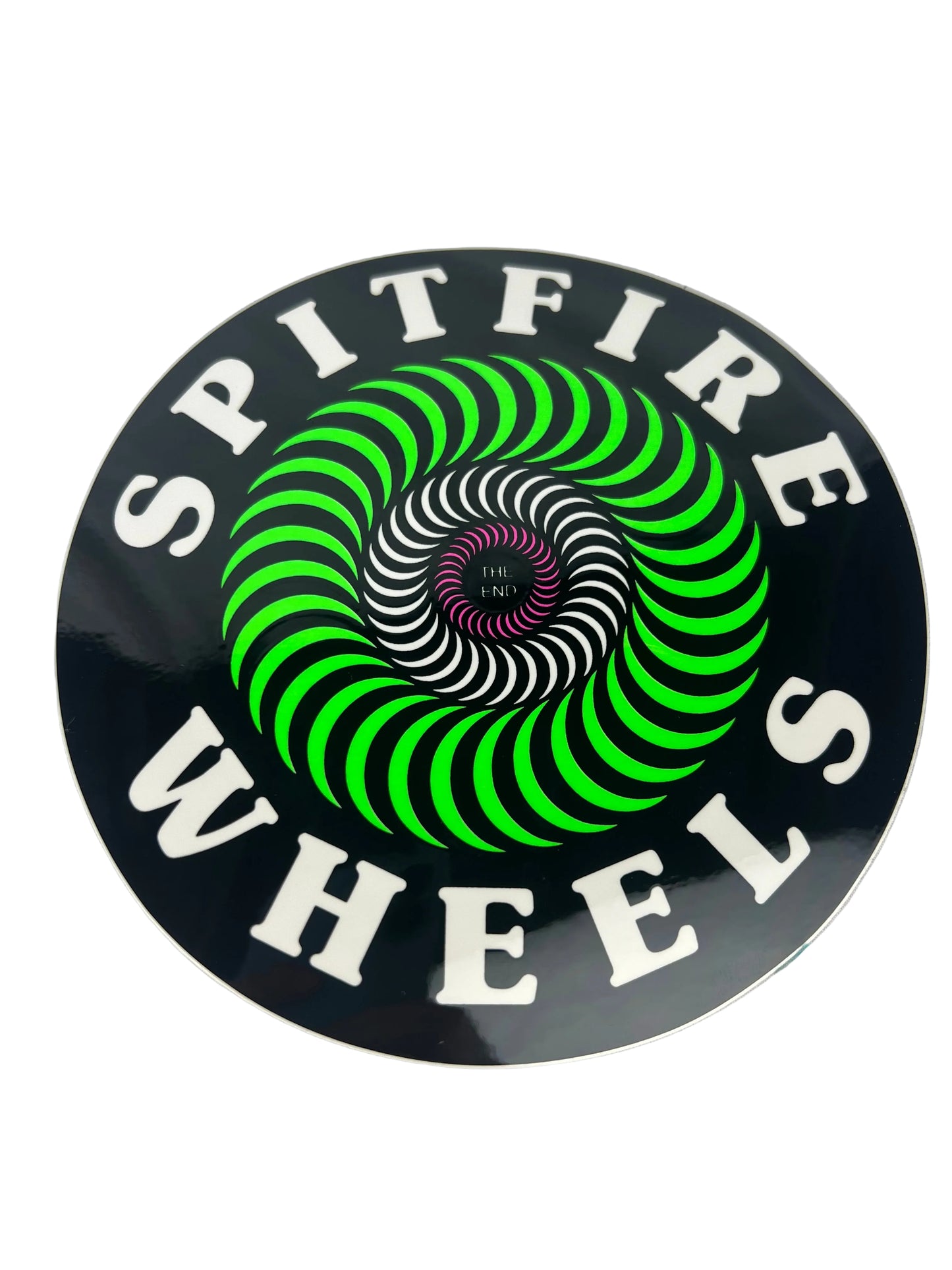 Spitfire THE END Spiral Black White Highlight Green Pink 6" X 6" Vintage NOS Sticker