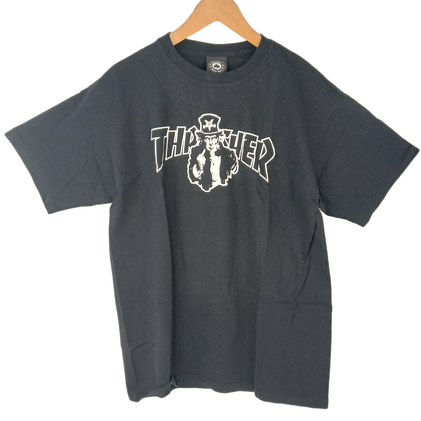 Thrasher Uncle Sam Middle Finger Black White Mens Size Large S/s Vintage Shirt