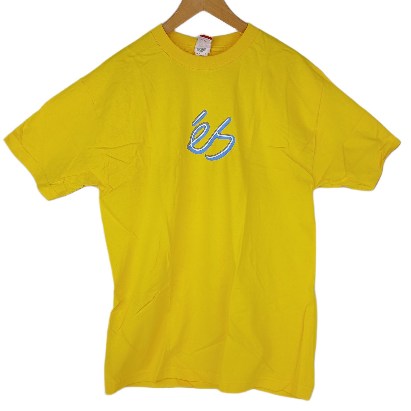 eS Tri-Script Yellow Blue Grey Mens Size Large S/s Vintage Shirt