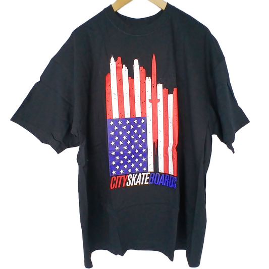 City American Flag Black White Red Size XL S/s Shirt