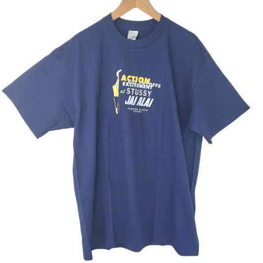 Stussy Jai Alai Fronton Tijuana Navy Yellow Grey Size XL S/s Shirt