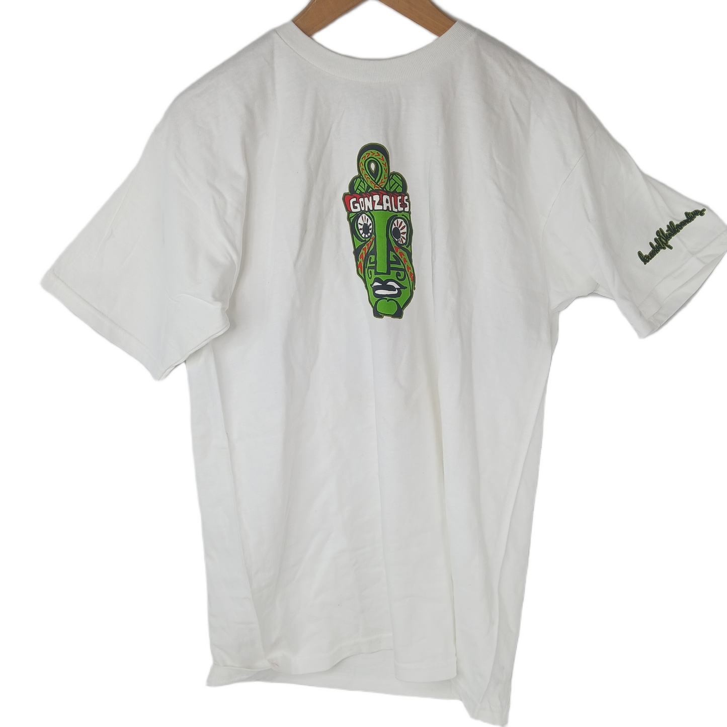 Krooked Mark Gonzales Tiki Man White Green Black Red Size Medium S/s Vintage Shirt