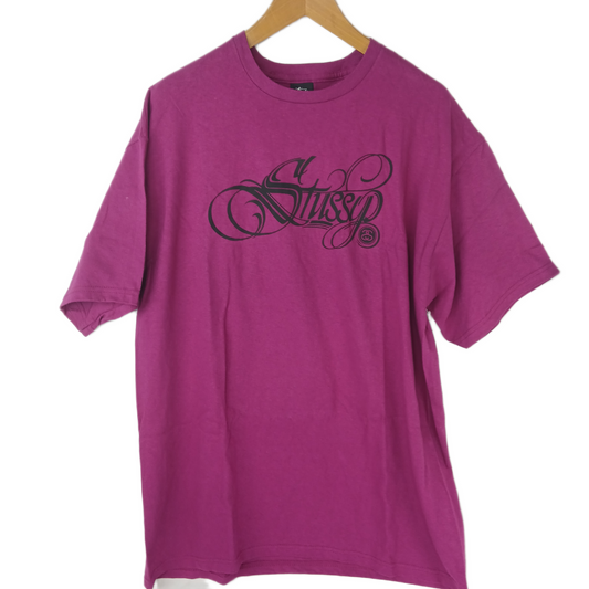 Stussy Italic Font Purple Black Size XL S/s Shirt