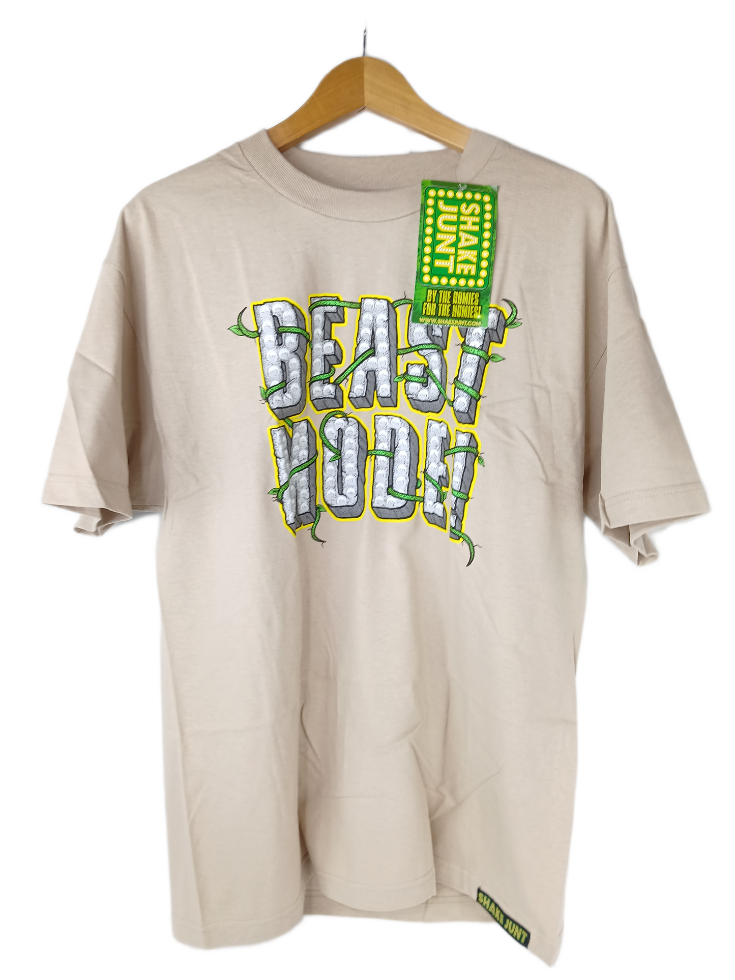 Shake Junt Beast Mode! Brown Grey Yellow Green Size L S/s Vintage Shirt