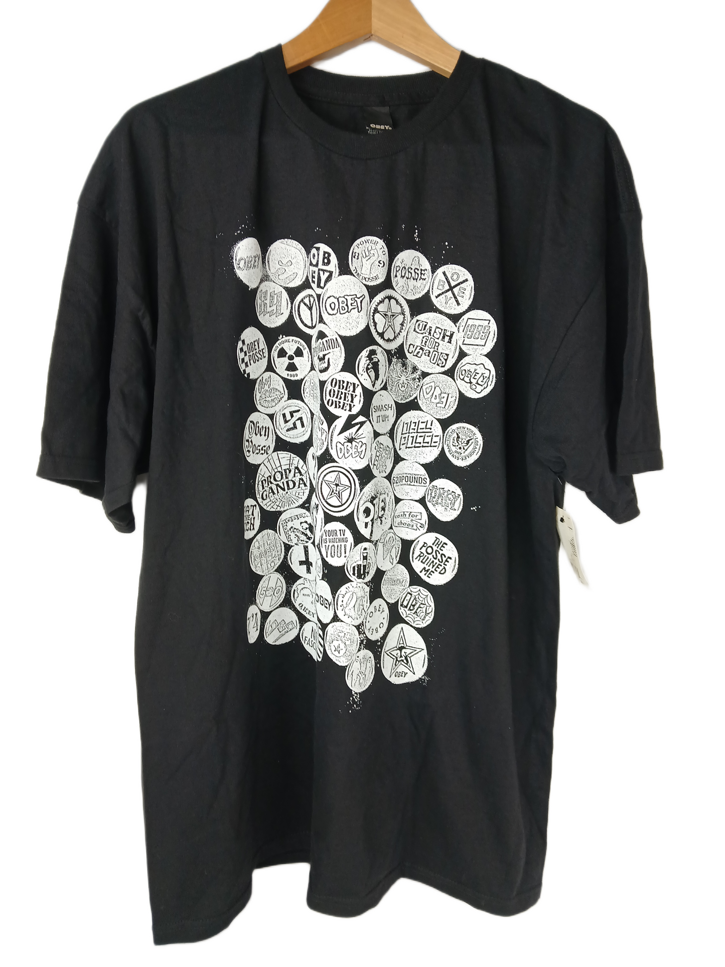Obey Buttons Black White Size XL S/s Shirt
