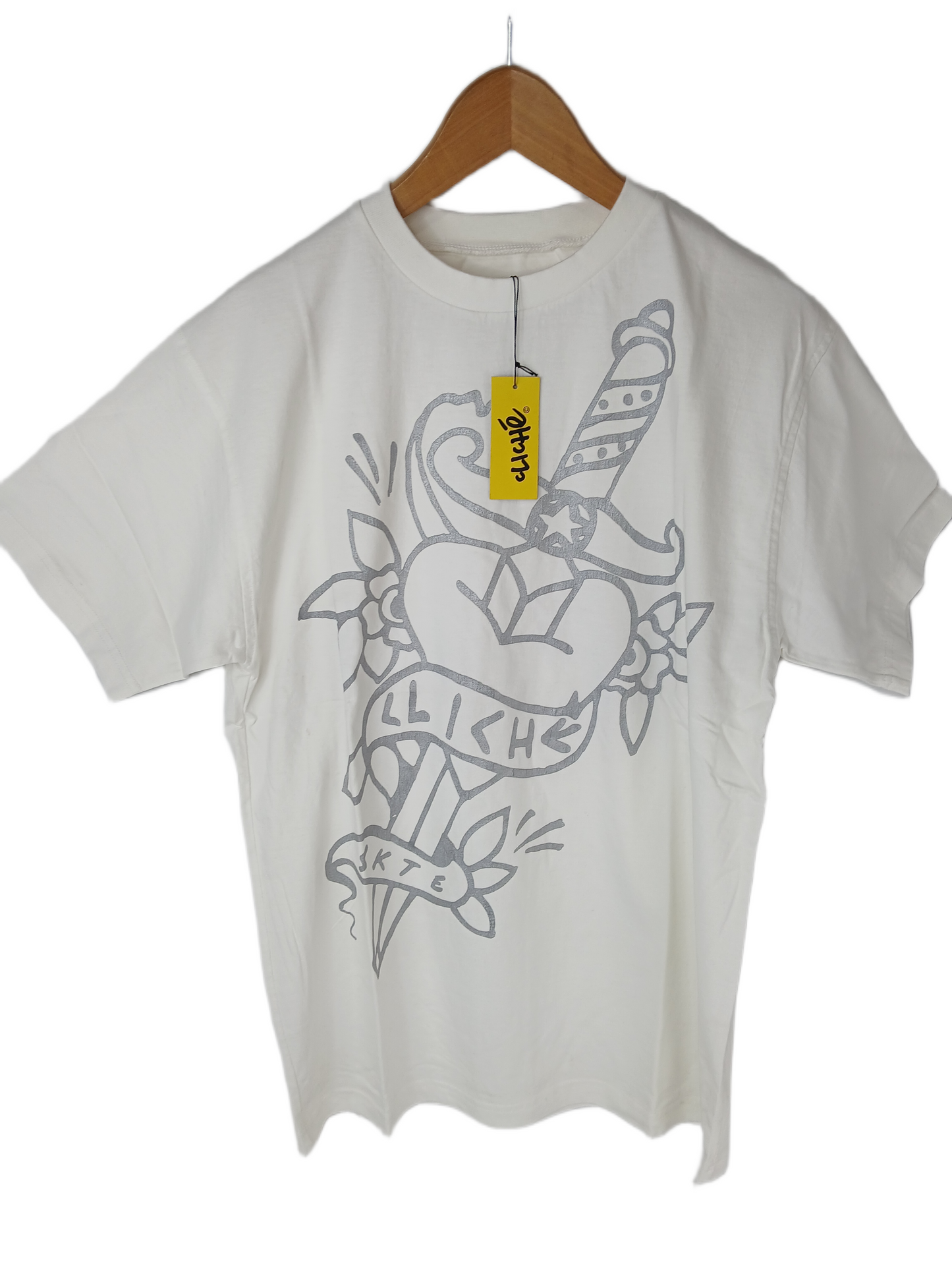 Cliché Tattoo Heart Knife Silver White Size L S/s Vintage Shirt