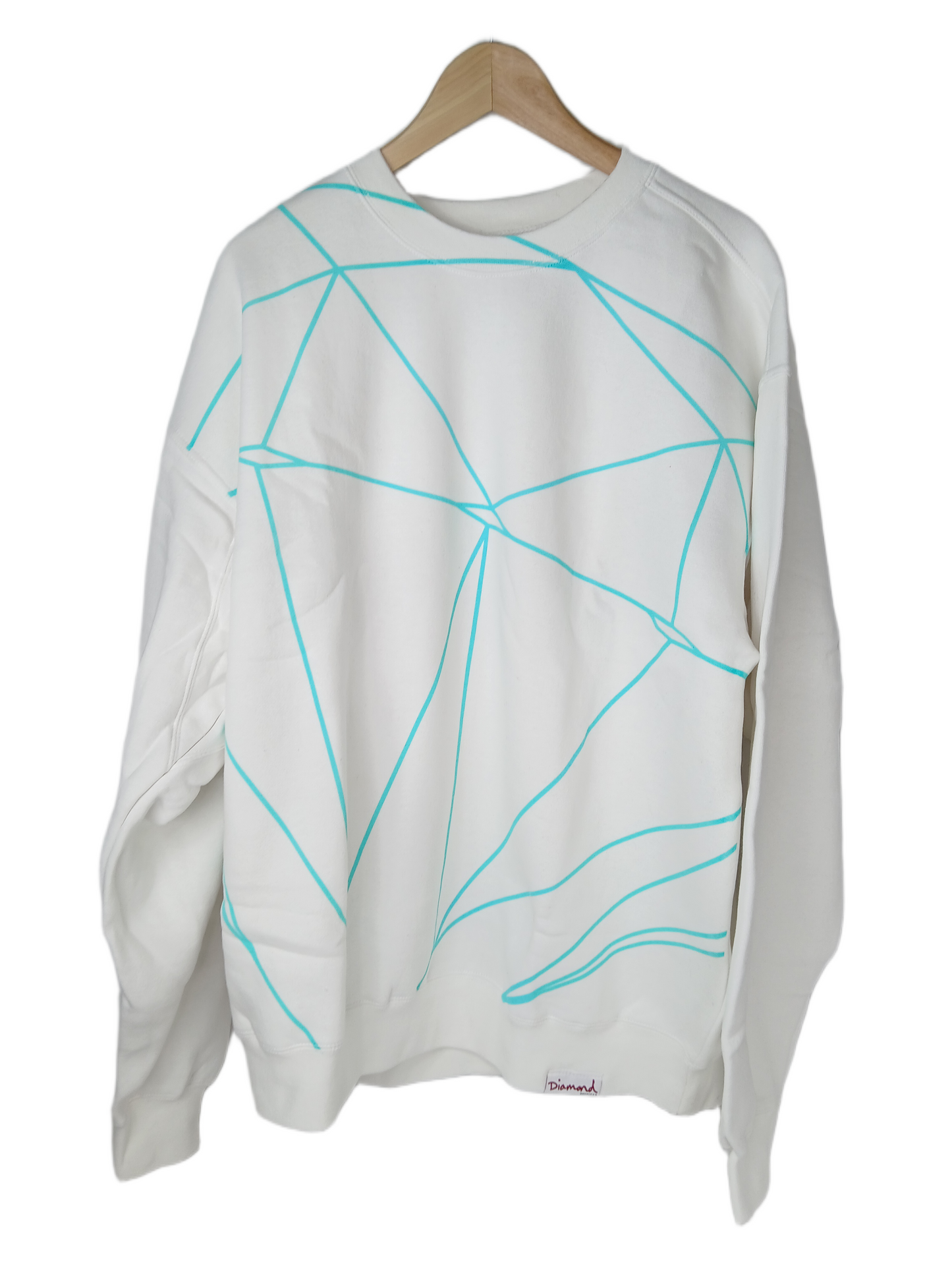 Diamond Brilliant Crew White Turquoise Size XL L/s Vintage Hoodie
