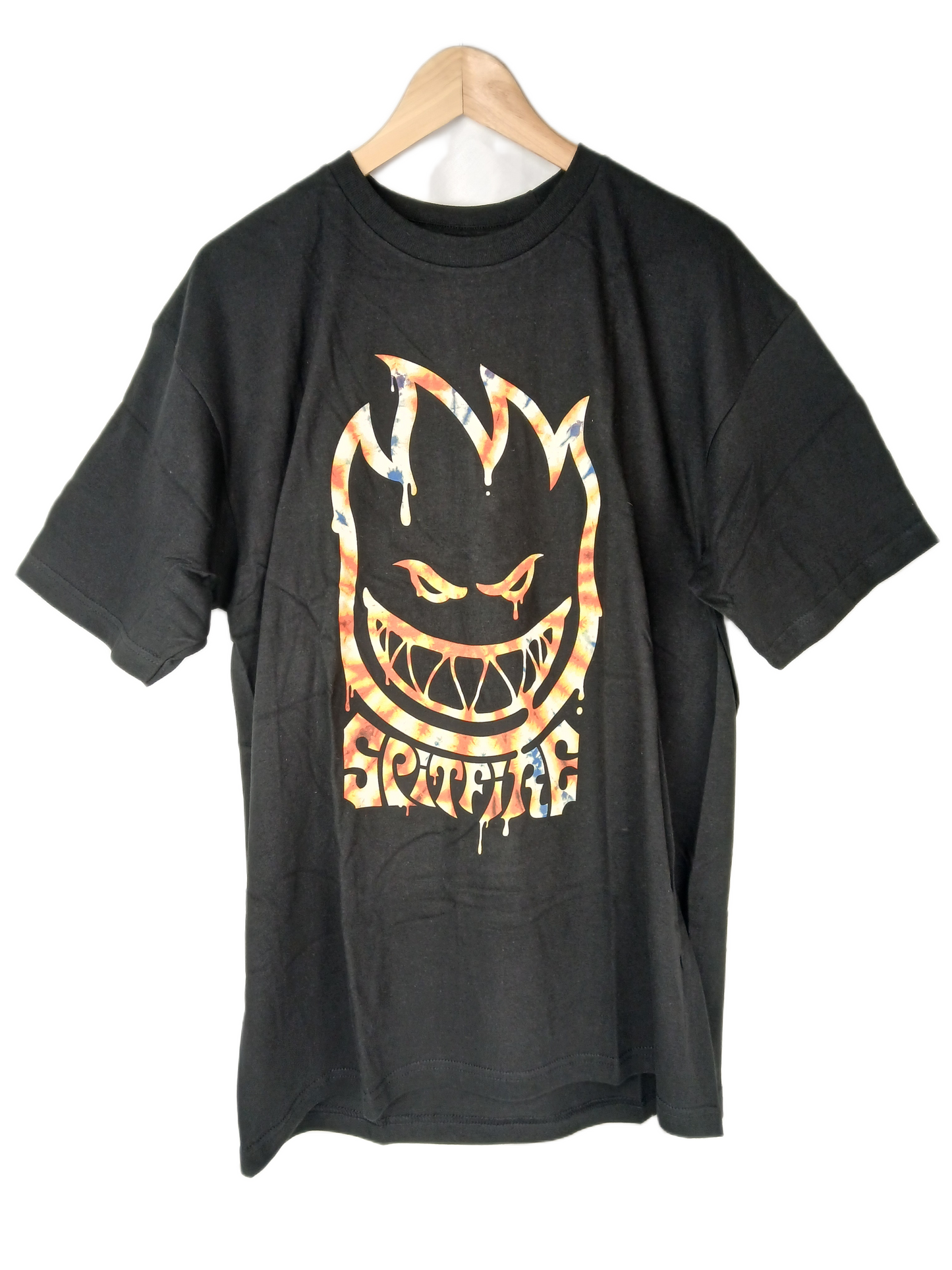 Spitfire Tie Dye Big Head Black Multi Color Size L S/s Shirt