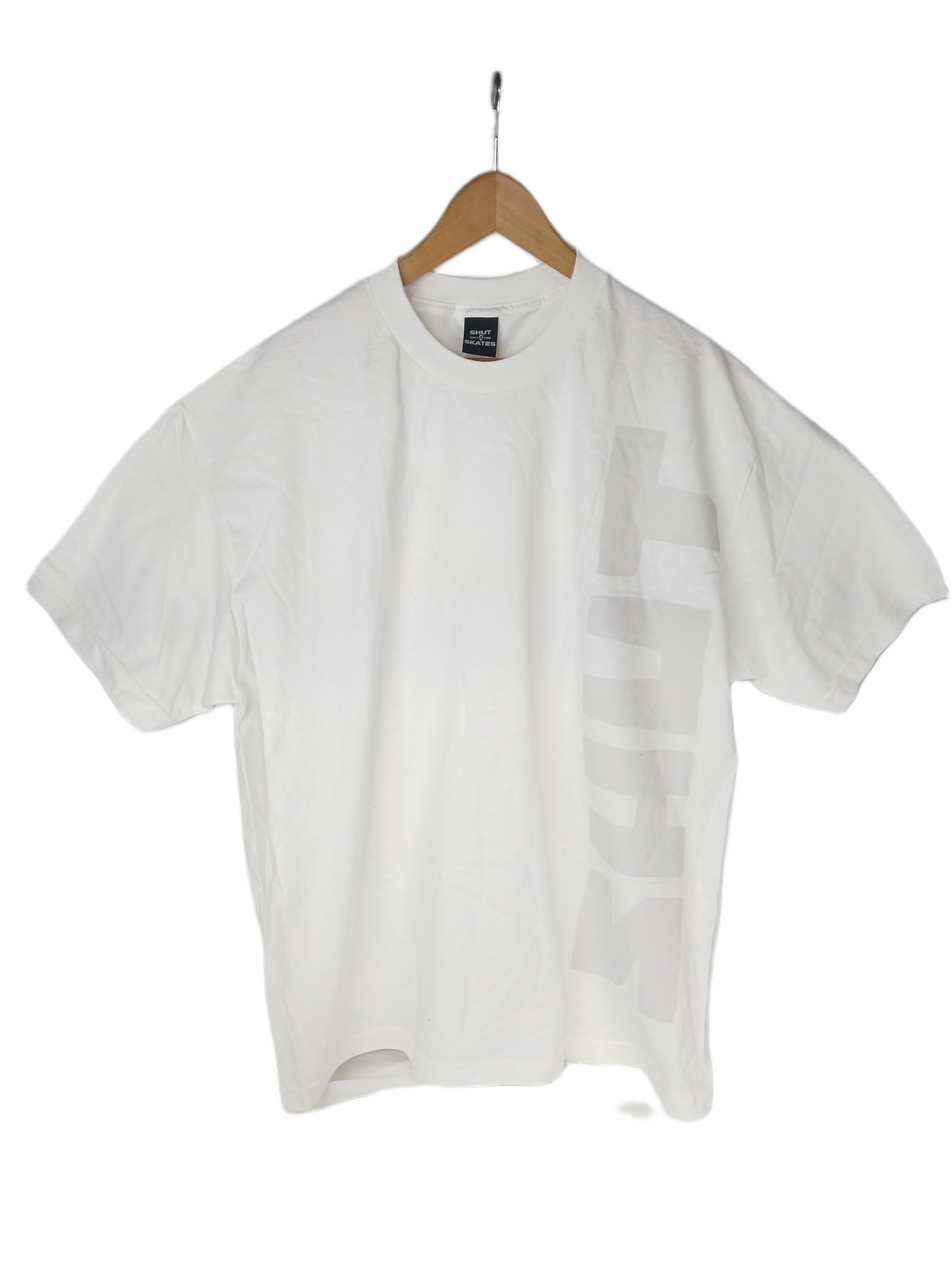 Shut Shut Large Side Print White Cream Size XL S/s Vintage Shirt