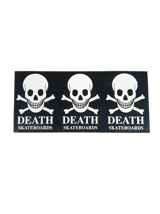 Death Skateboards Triple Skull & Crossbones Black White 2.25 X 4.25" Vintage NOS Sticker