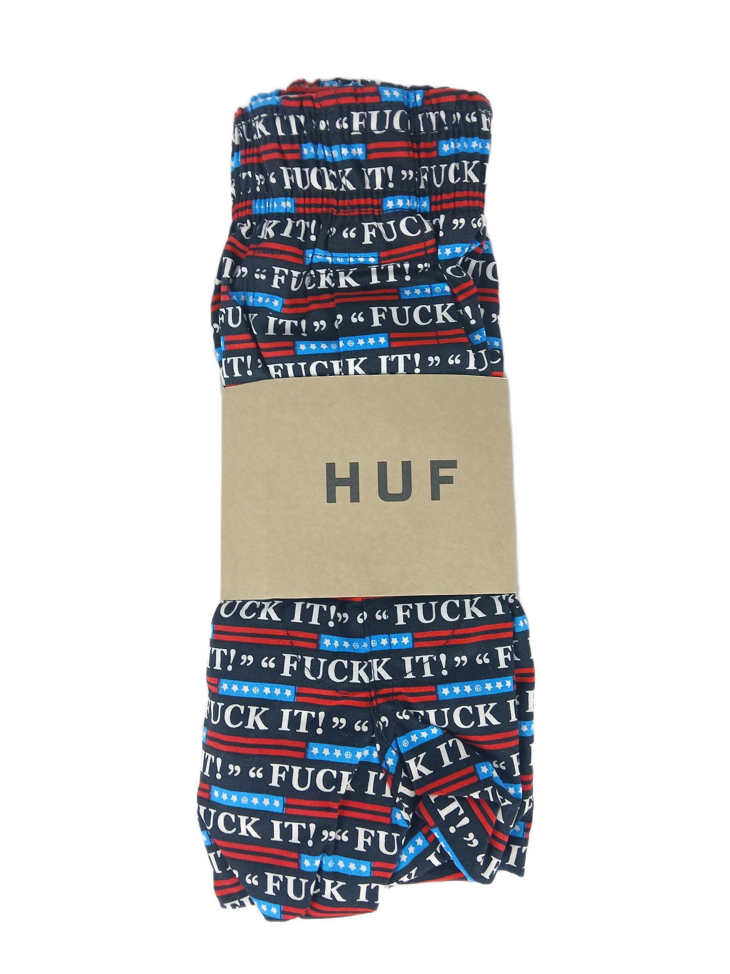 HUF Fuck It Boxer Black White Red Blue Flag Graphic Mens Size L Boxers