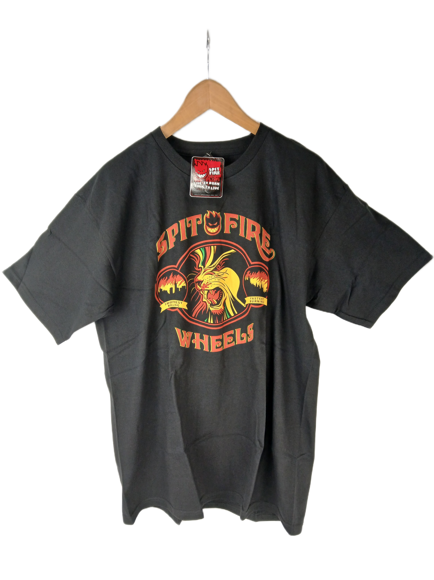 Spitfire Fast Burning Lion Black Red Yellow Green Rasta Mens Size L S/s Vintage Shirt