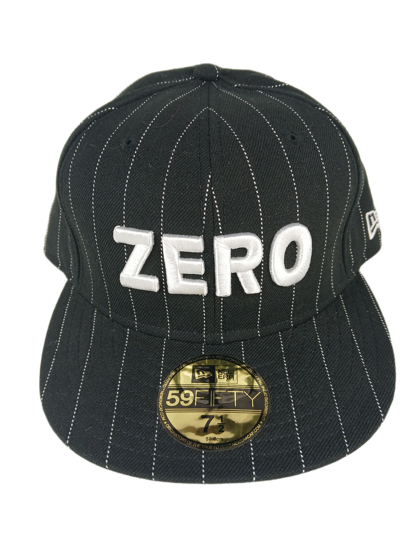 Zero X New Era 59Fifty ZERO Silver Print Black White Pinstripes Size 7 1/2 59.6cm Vintage Fitted Hat