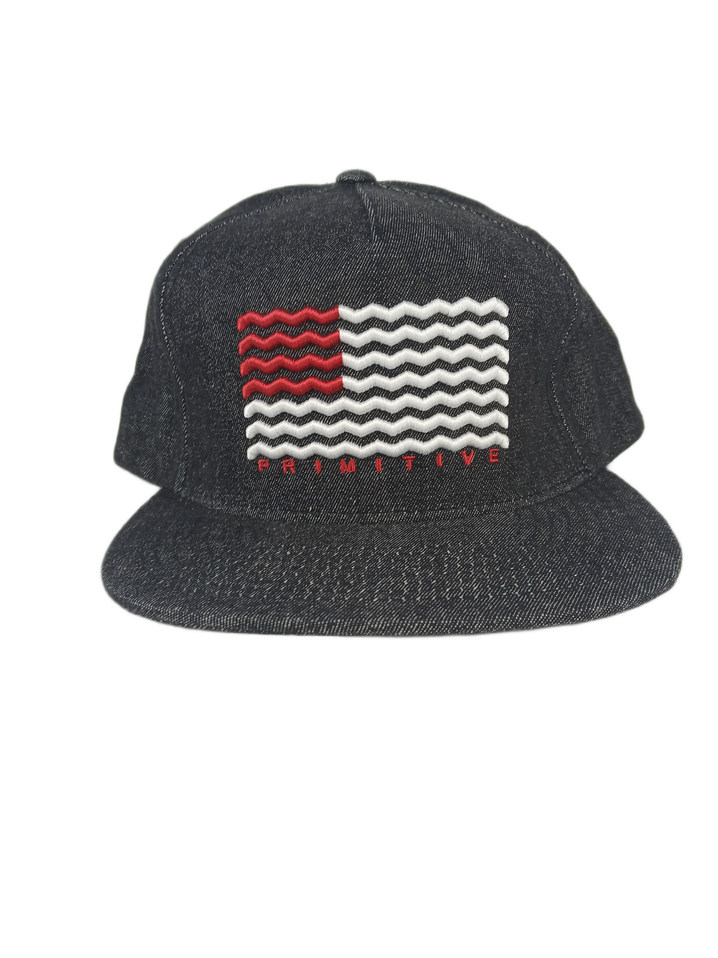 Primitive Skateboards Flag Logo Dark Denim Red White One Size Fits All Vintage Snapback Hat