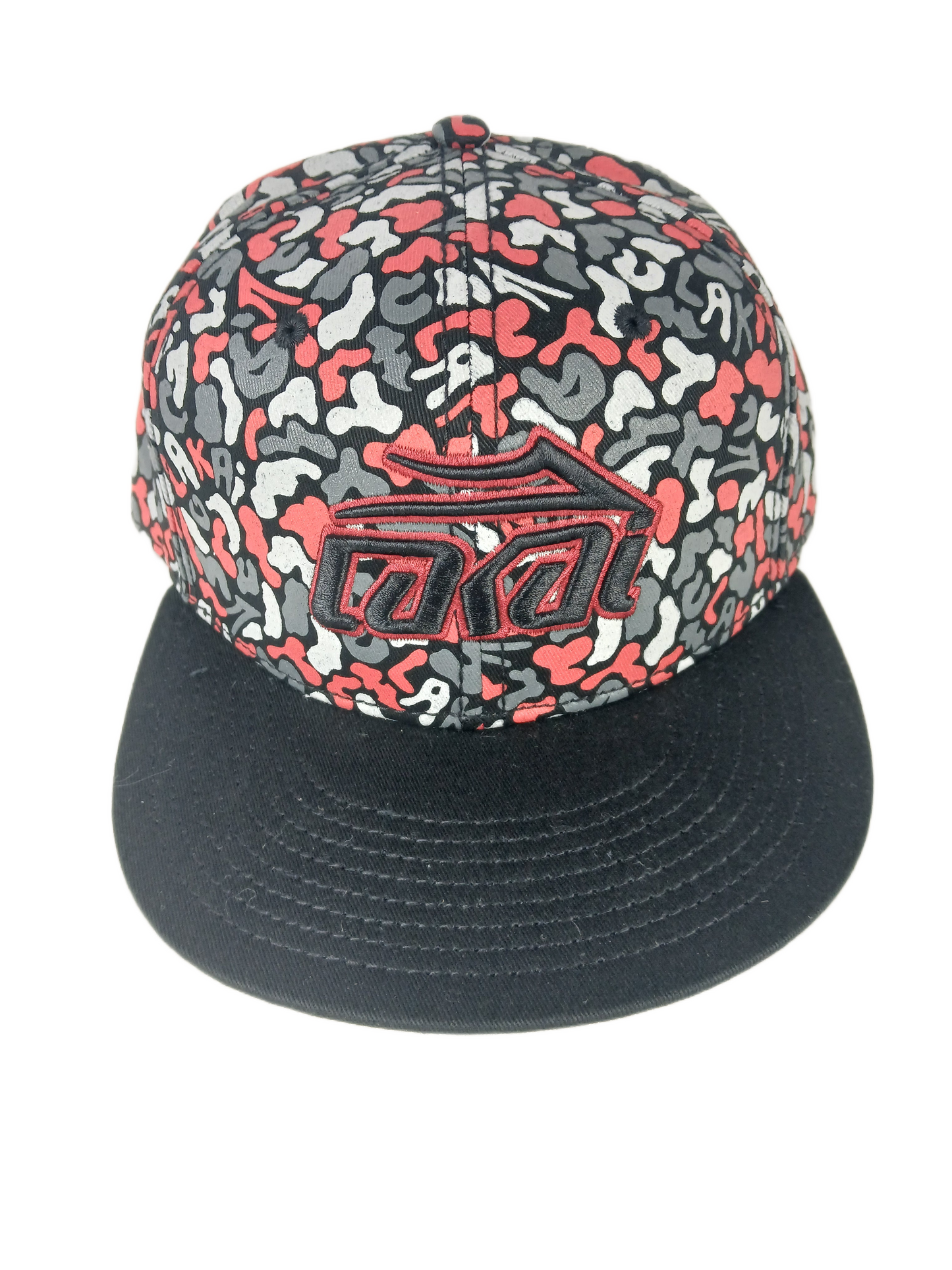 Lakai Splat Logos All Over Print Black Red Grey Size 7 3/8 Vintage Fitted Hat