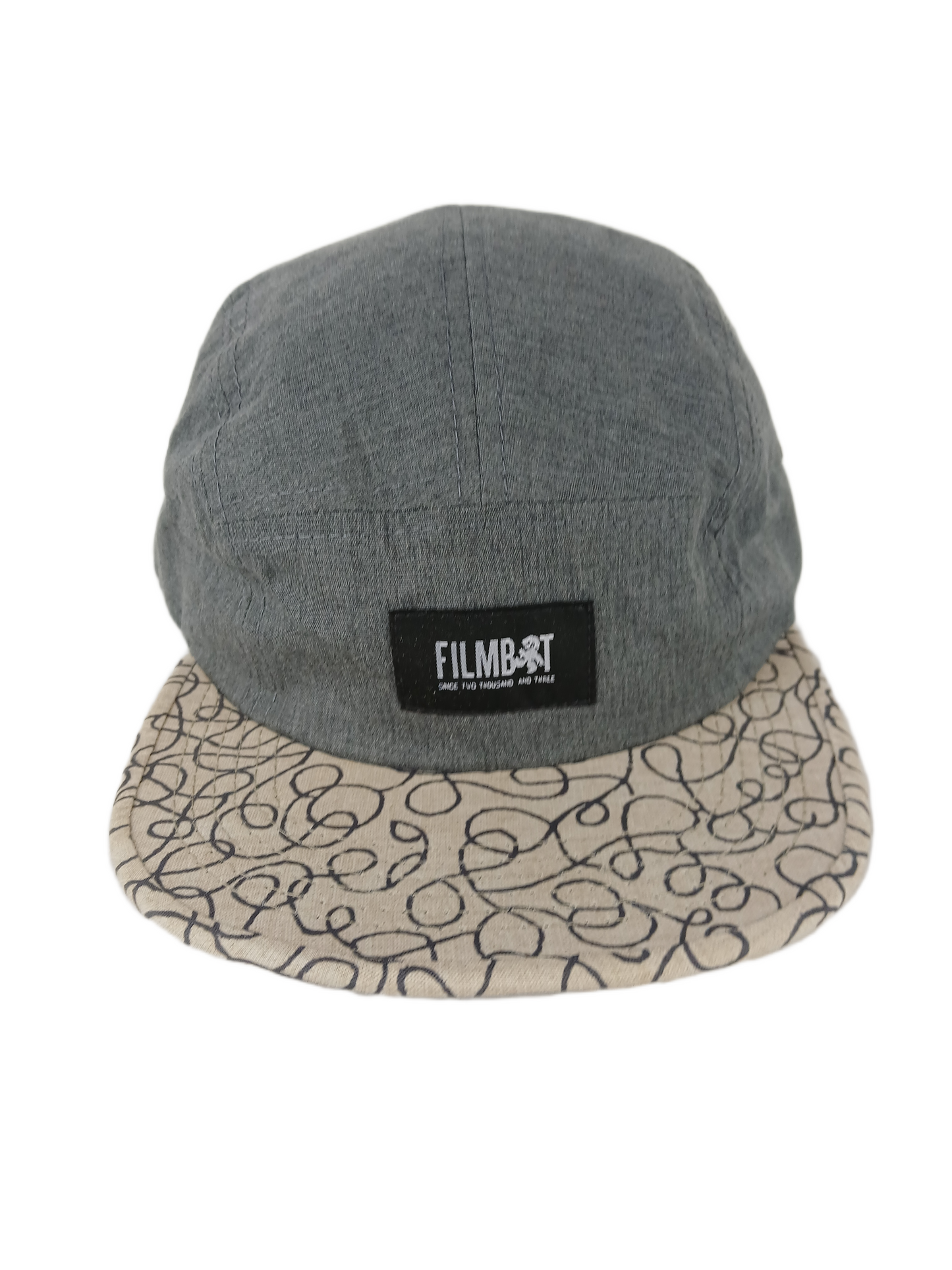 Filmbot Since Two Thousand And Three Brown Doodle Print Bill Grey Silver One Sizer Fits All Vintage Strapback 5 Panel Hat