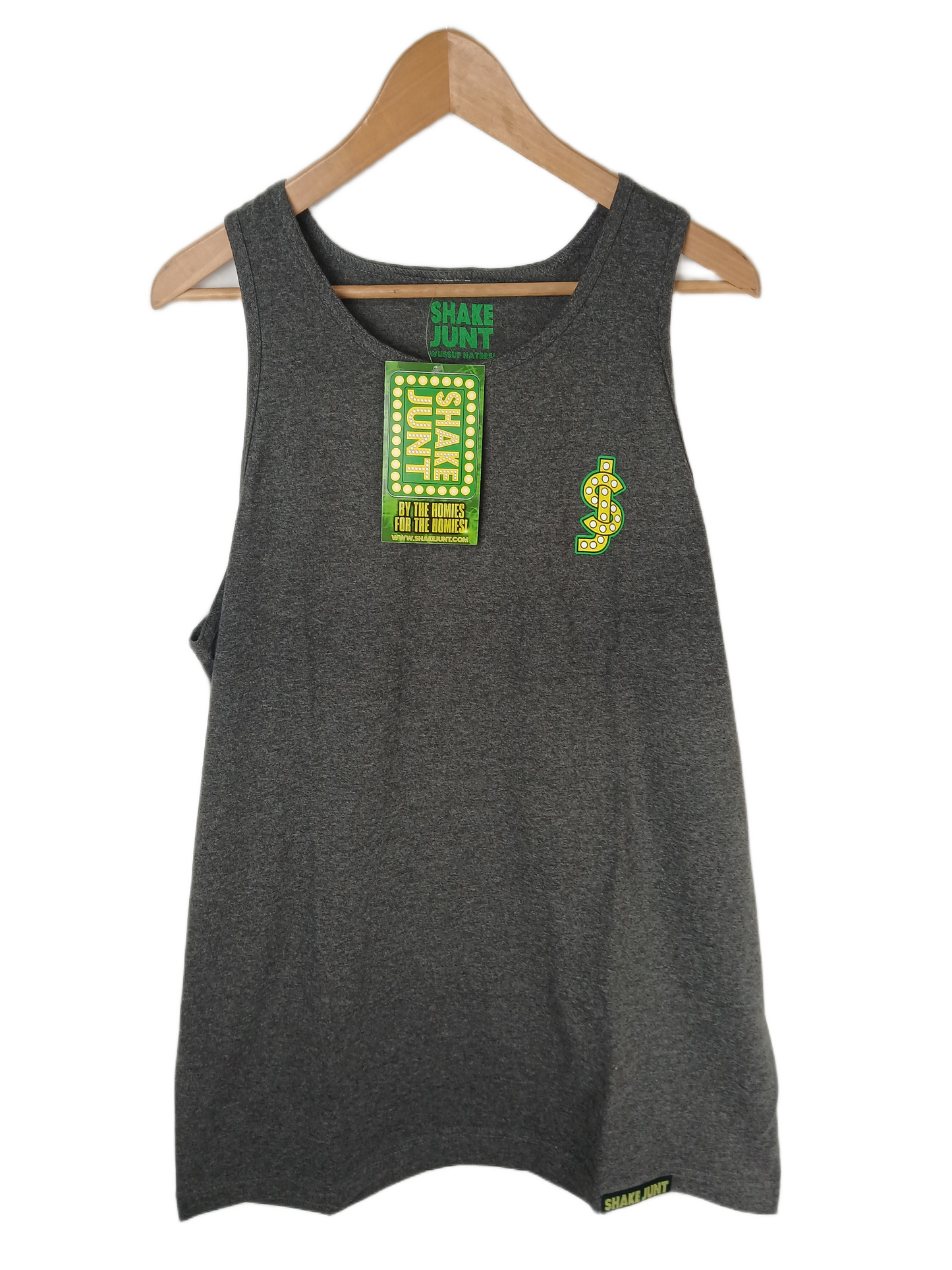 Shake Junt SJ Heather Grey Green Yellow Mens Size L S/s Vintage Shirt