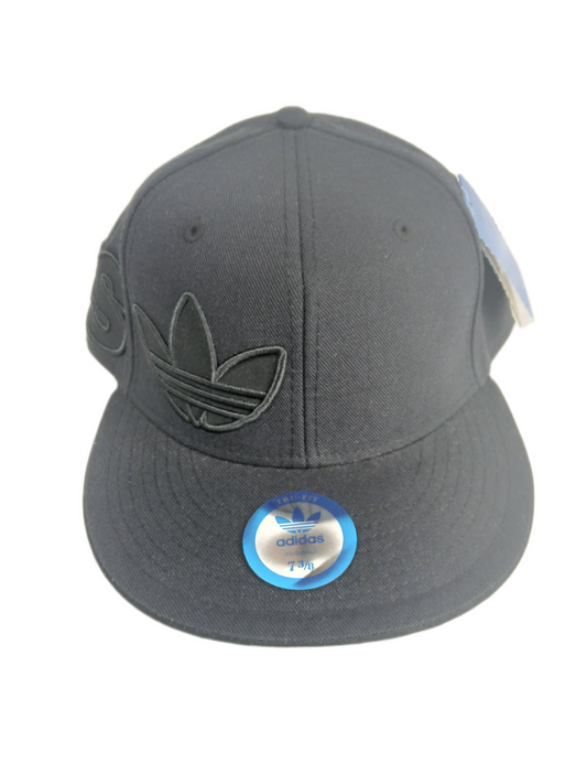 Adidas Originals Adidas Logo Front Print Large Adidas Back Print Black Black Size 7 3/8 Vintage Tru Fit Fitted Hat