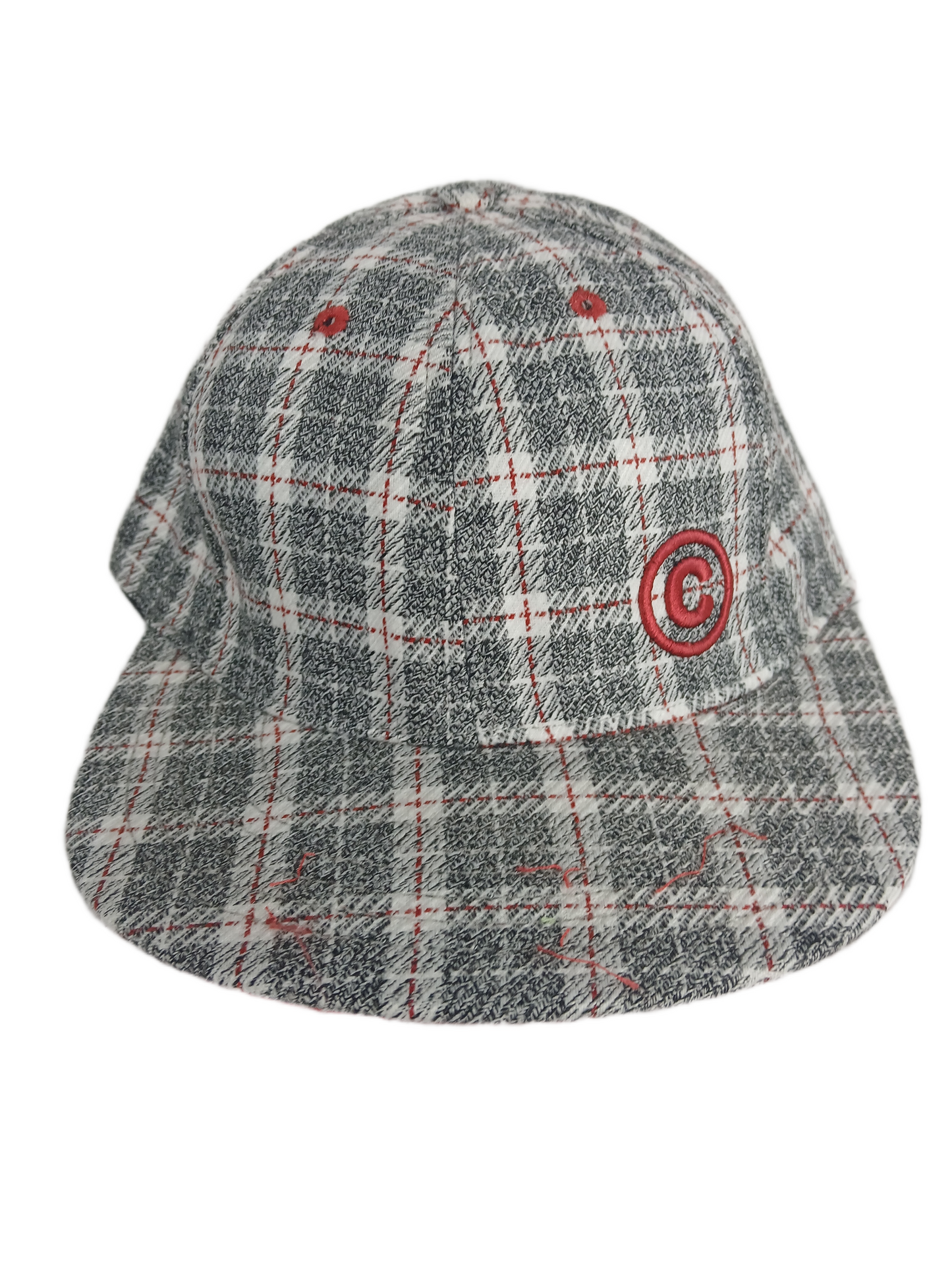 Cappeline Plaid Red White Grey C Logo Size 7 1/8 Vintage Fitted Hat