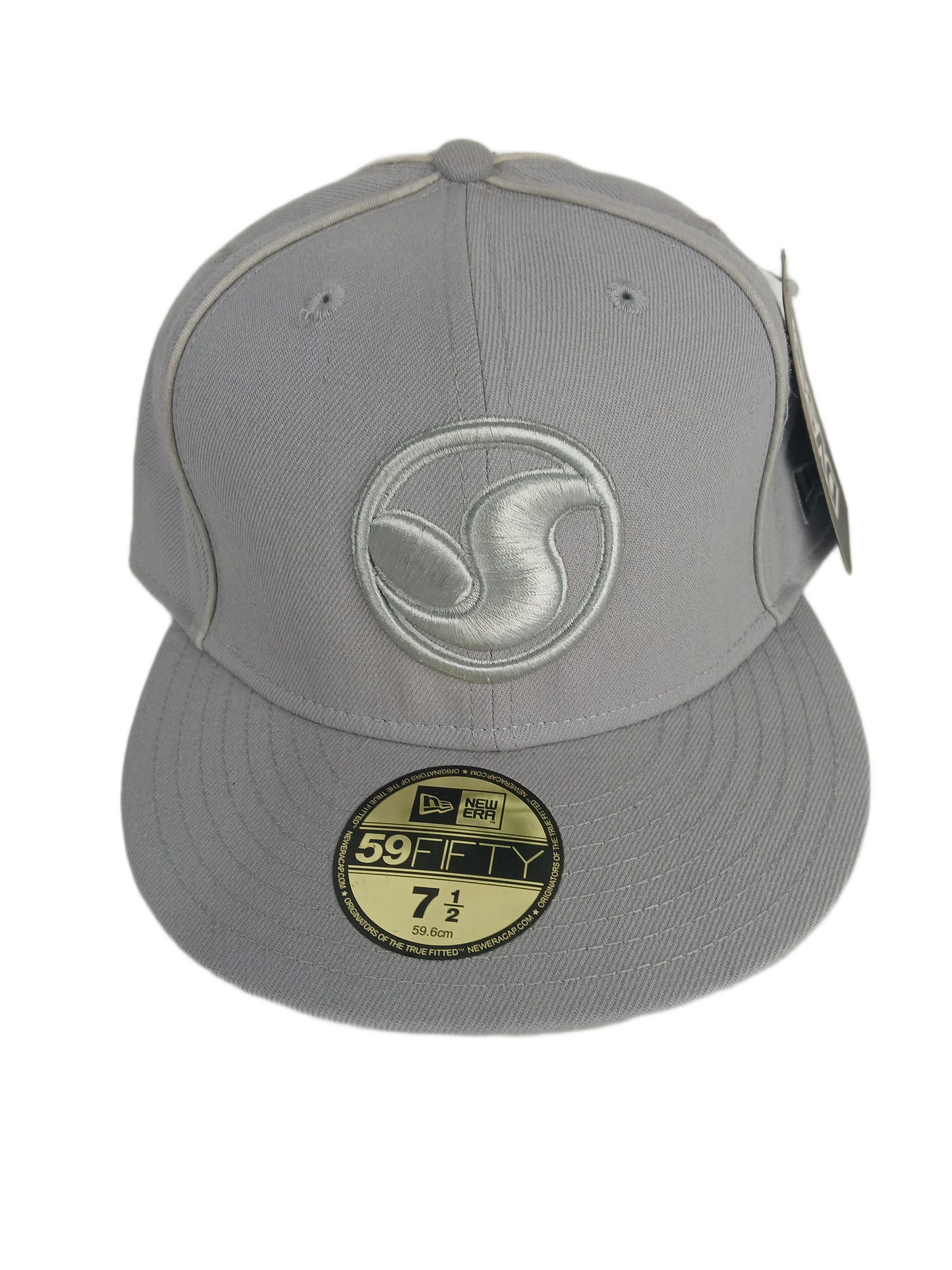 DVS X New Era 59Fifty Grey Silver Large DVS Patch Logo All Over Pintstriped Size 7 1/2 59.6cm Vintage Fitted Hat