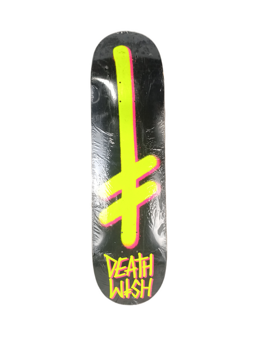 Deathwish Black Pink Yellow Neon Spray Cross Size 8.4" Vintage NOS Deck