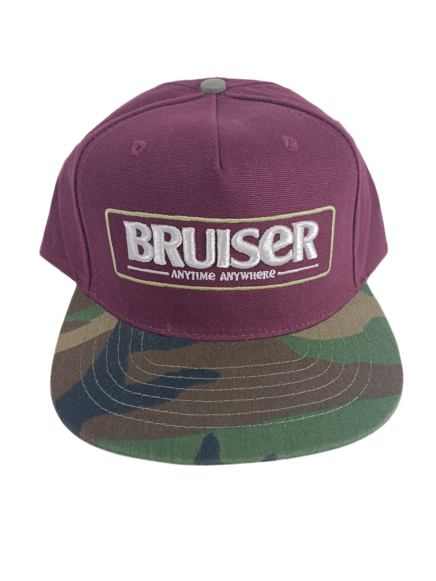 Heel Bruise Bruiser Anytime Anywhere Burgundy Silver Camo One Size Fits All Vintage Leather Strapback Hat