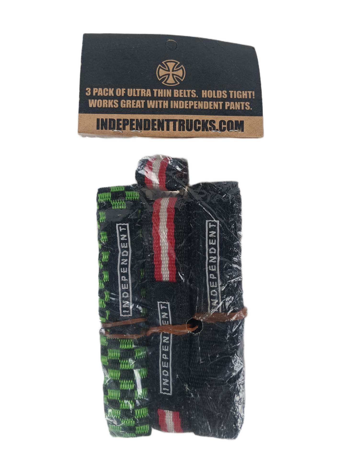 Independent Black Green Black Black Red White One Size Fits All Vintage 3 Pack Ultra Thin Belts