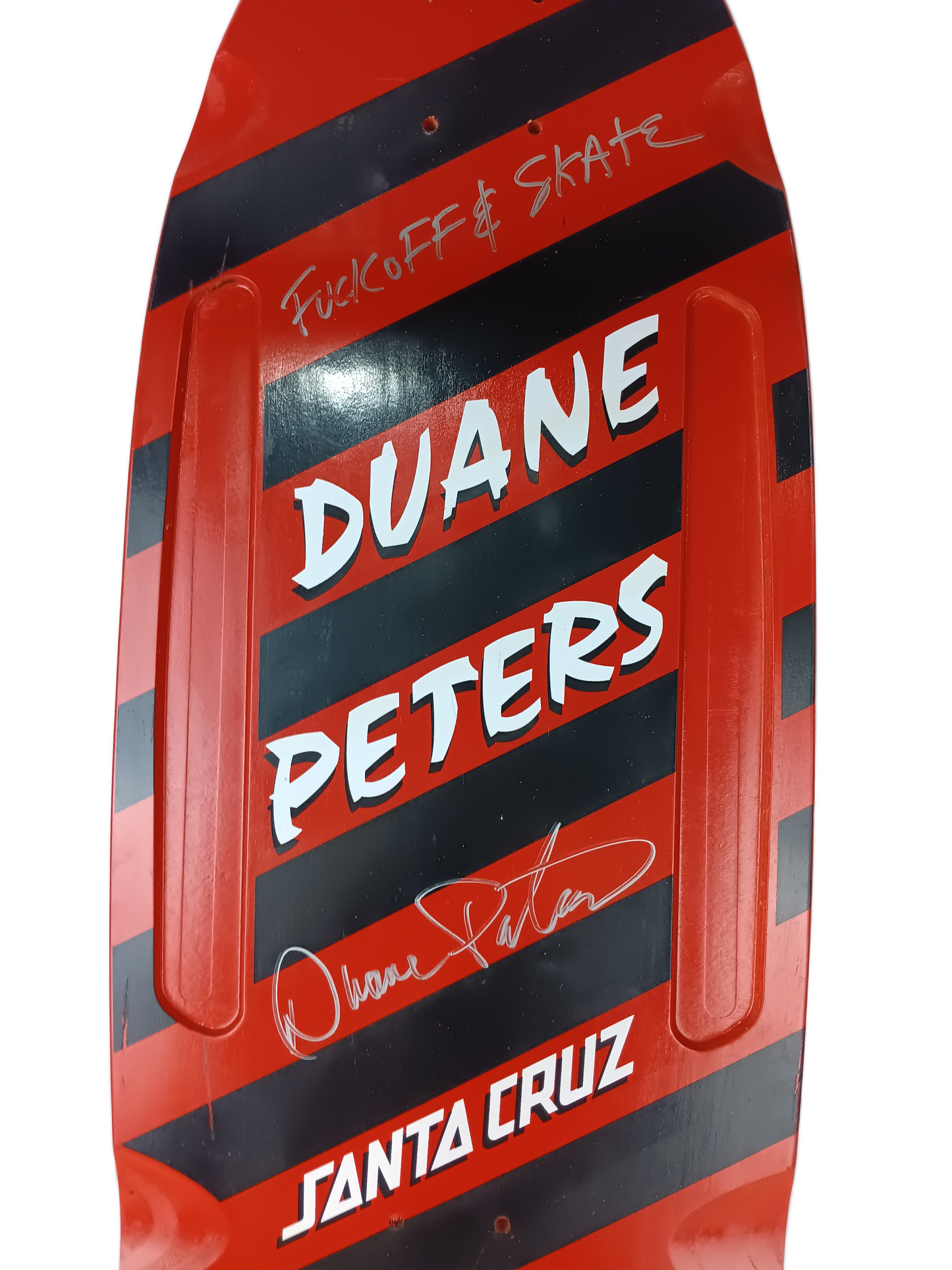 Santa Cruz Duane Peters Autographed Stripes Black White Red Size 10.5" Vintage NOS Autographed Deck