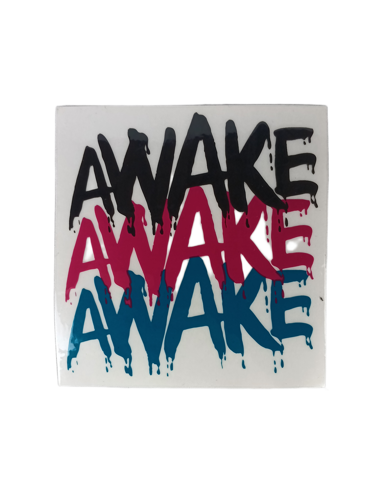 Venture Awake Triple Logo Clear Black Pink Blue Size 4.25" X 4.4" Vintage NOS Sticker