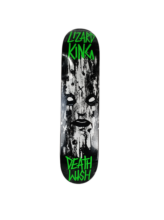 Deathwish Lizard King Sketchy Face Black White Green Orange Top Size 7.5" Vintage NOS Deck