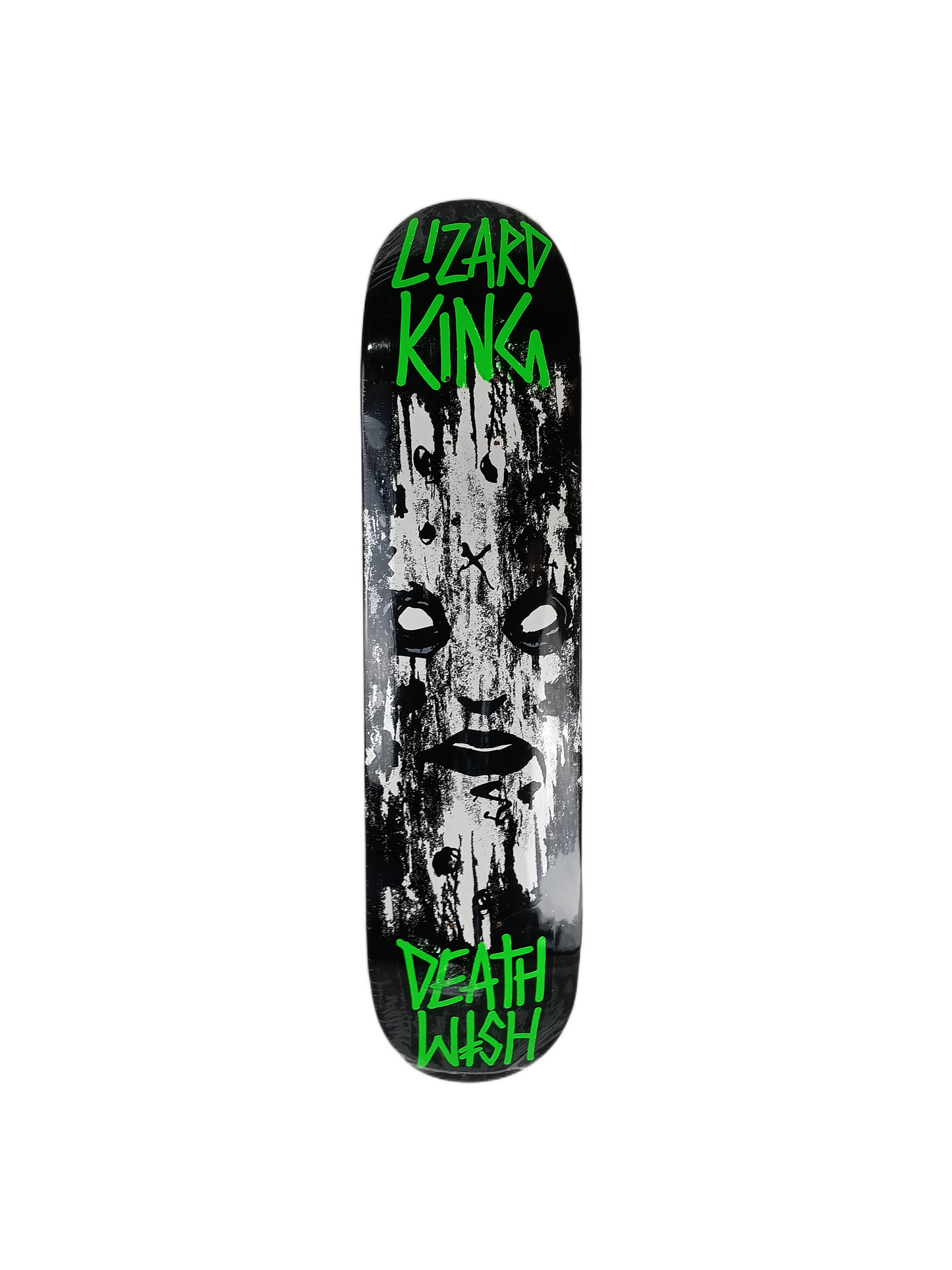 Deathwish Lizard King Sketchy Face Black White Green Yellow Top Size 7.5" Vintage NOS Deck