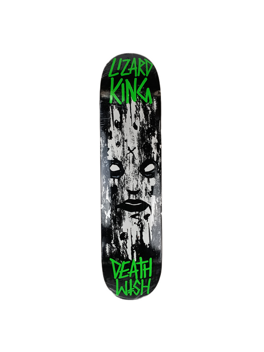 Deathwish Lizard King Sketchy Face Black White Green Orange Top Size 7.4" Vintage NOS Deck