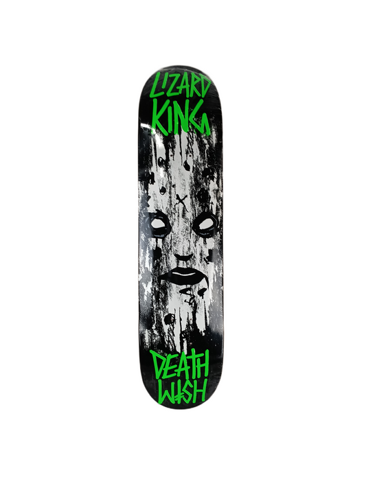 Deathwish Lizard King Sketchy Face Black White Green Red Top Size 7.4" Vintage NOS Deck
