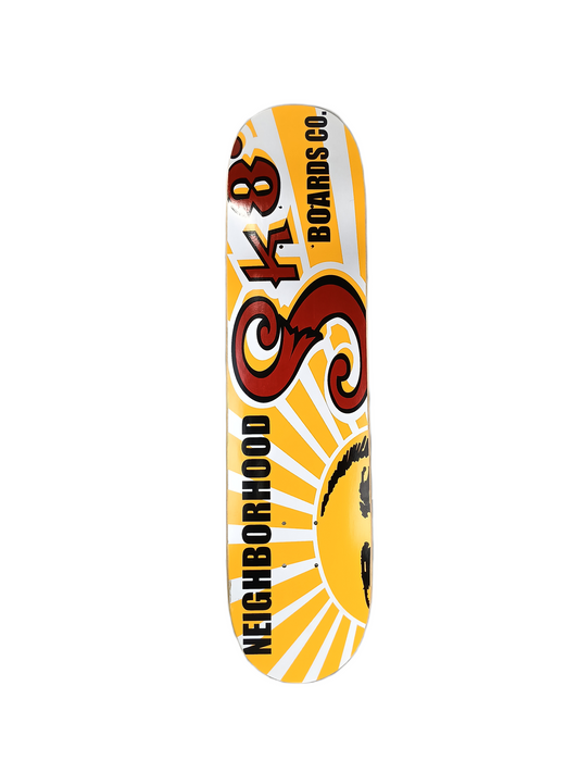 Neighborhood Neighborhood Sk8 Boards Sol Beer graphic Gold White Black Size 7.4" Vintage NOS Deck