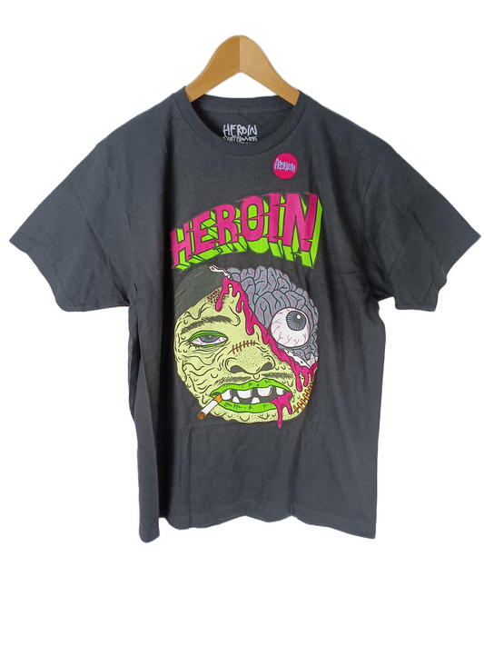 Heroin Smoking Zombie Half Face Black Multi Size L Vintage Shirt
