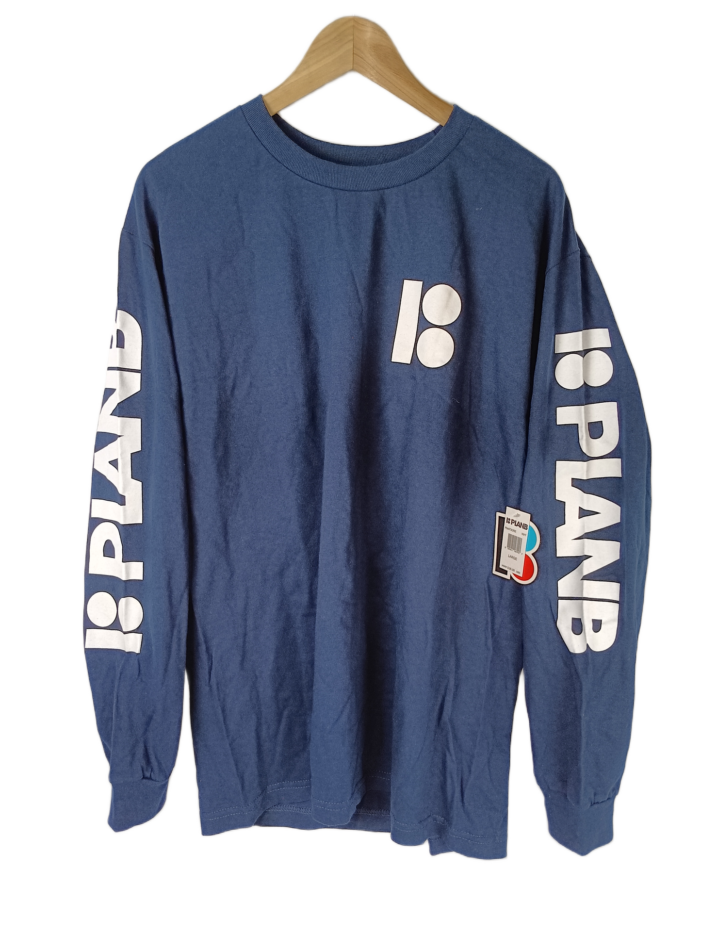 Plan B Navy White Sleeve Logos Mens Size L L/s Vintage Shirt