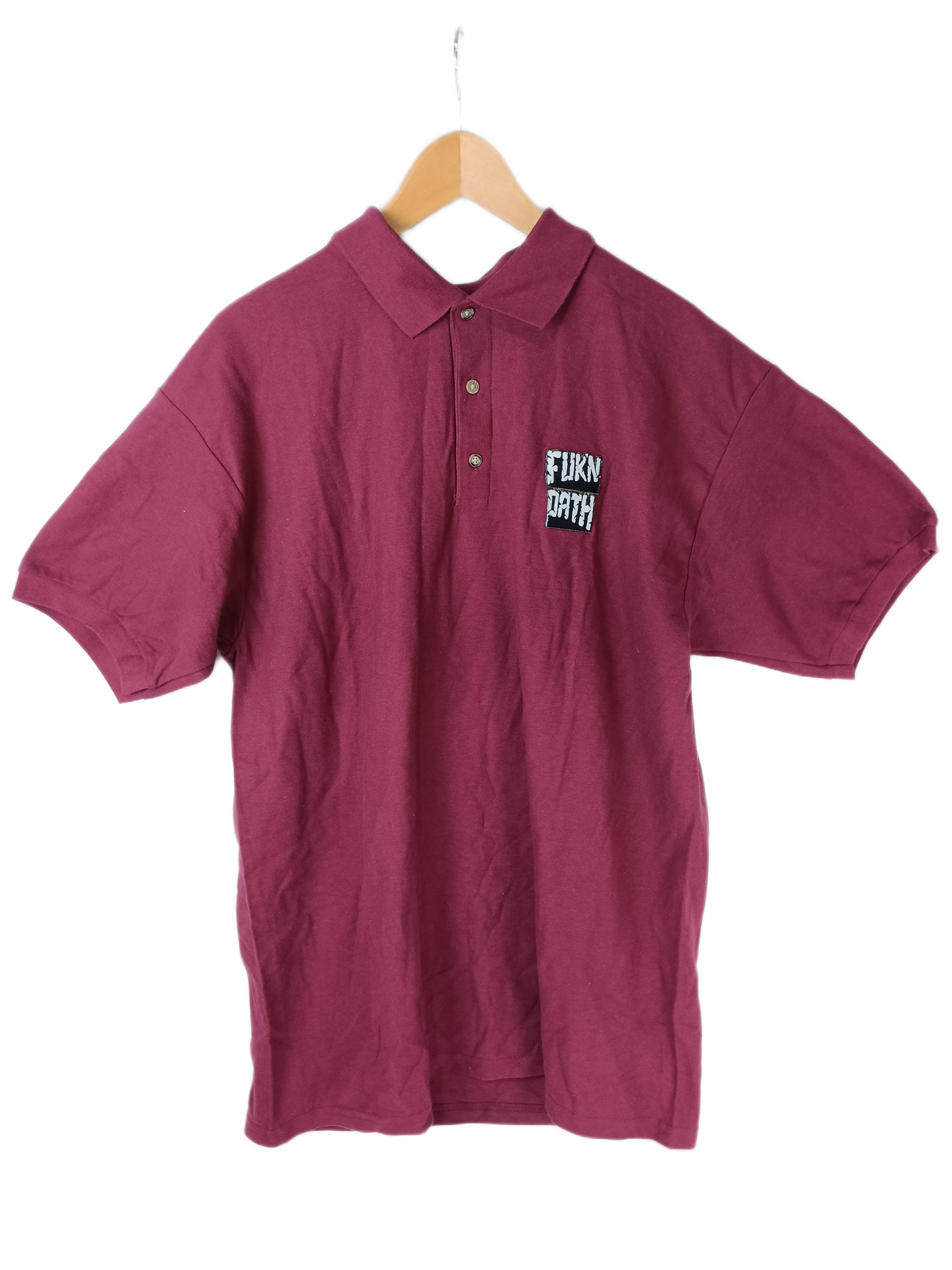 Spitfire Fukn Oath Patch Burgundy Black White Mens Size L S/s Vintage Button Up Collar Shirt