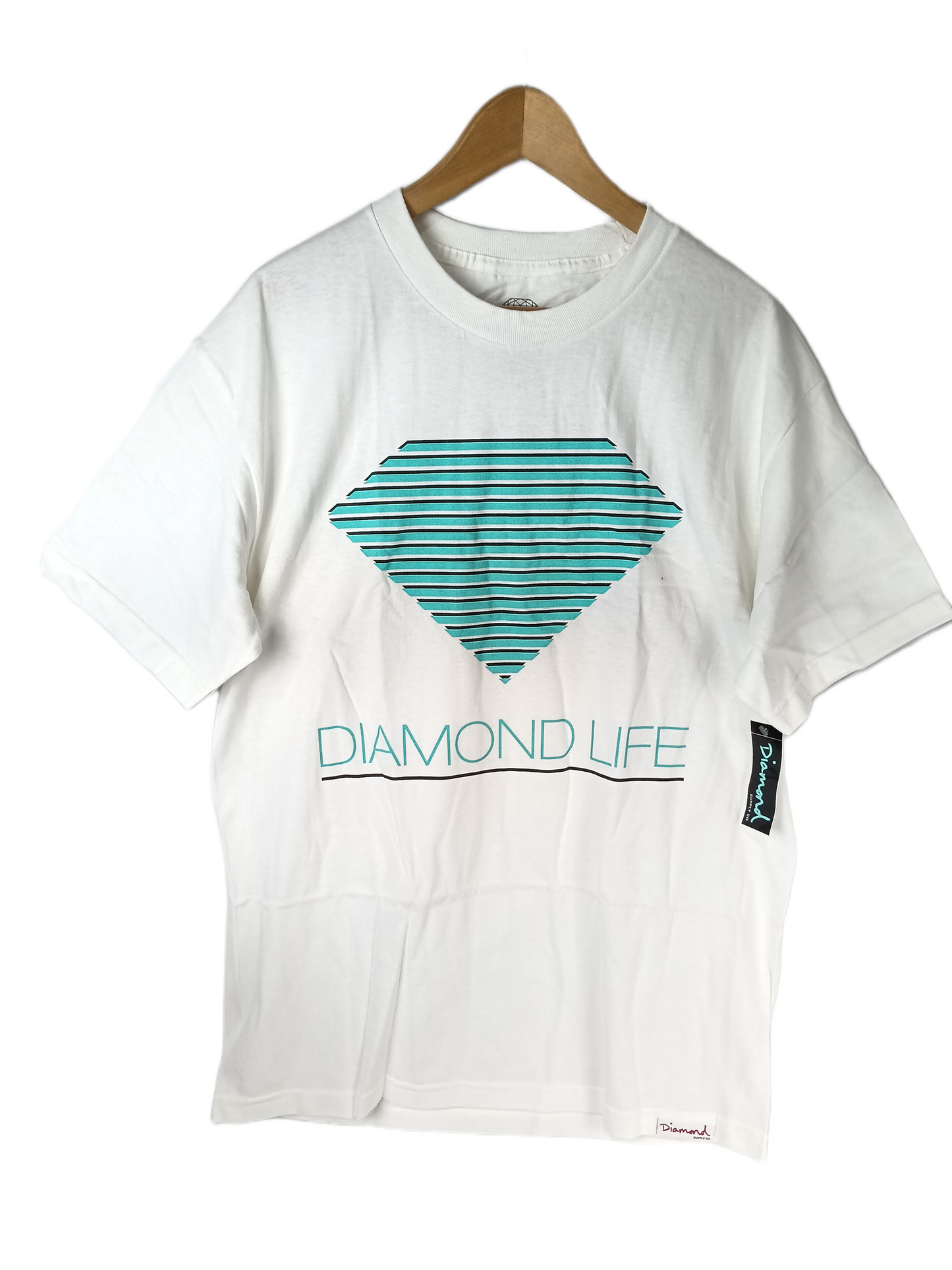 Diamond Retro White Black Turquoise Mens Size L S/s Vintage Shirt