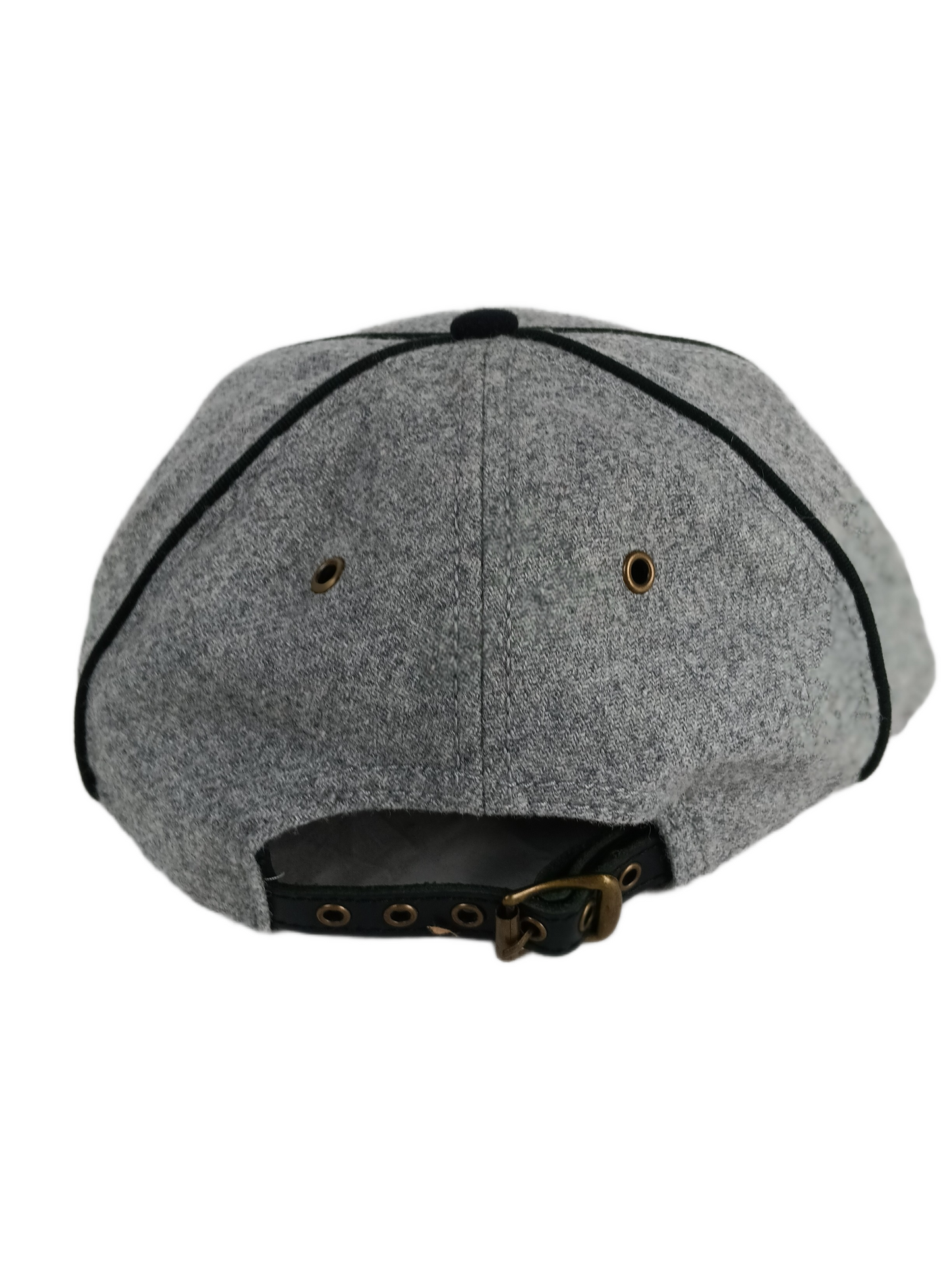 Collab CLB Initials Black Heather Grey Wool Pinstriped One Size Fits All Vintage Leather Brass Buckle Strapback Hat