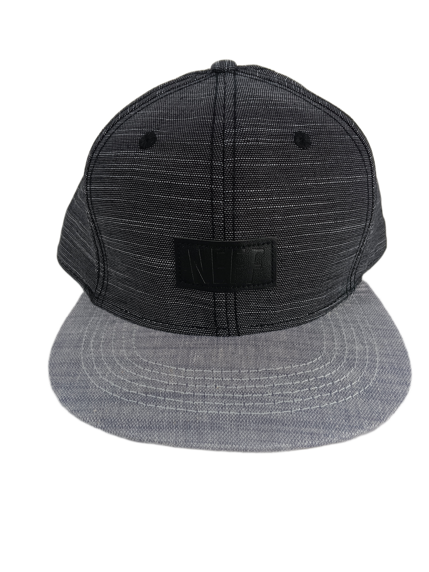 Neff Entwine Black Leather Patch Grey White Stripes One Size Fits All Vintage Snapback Hat