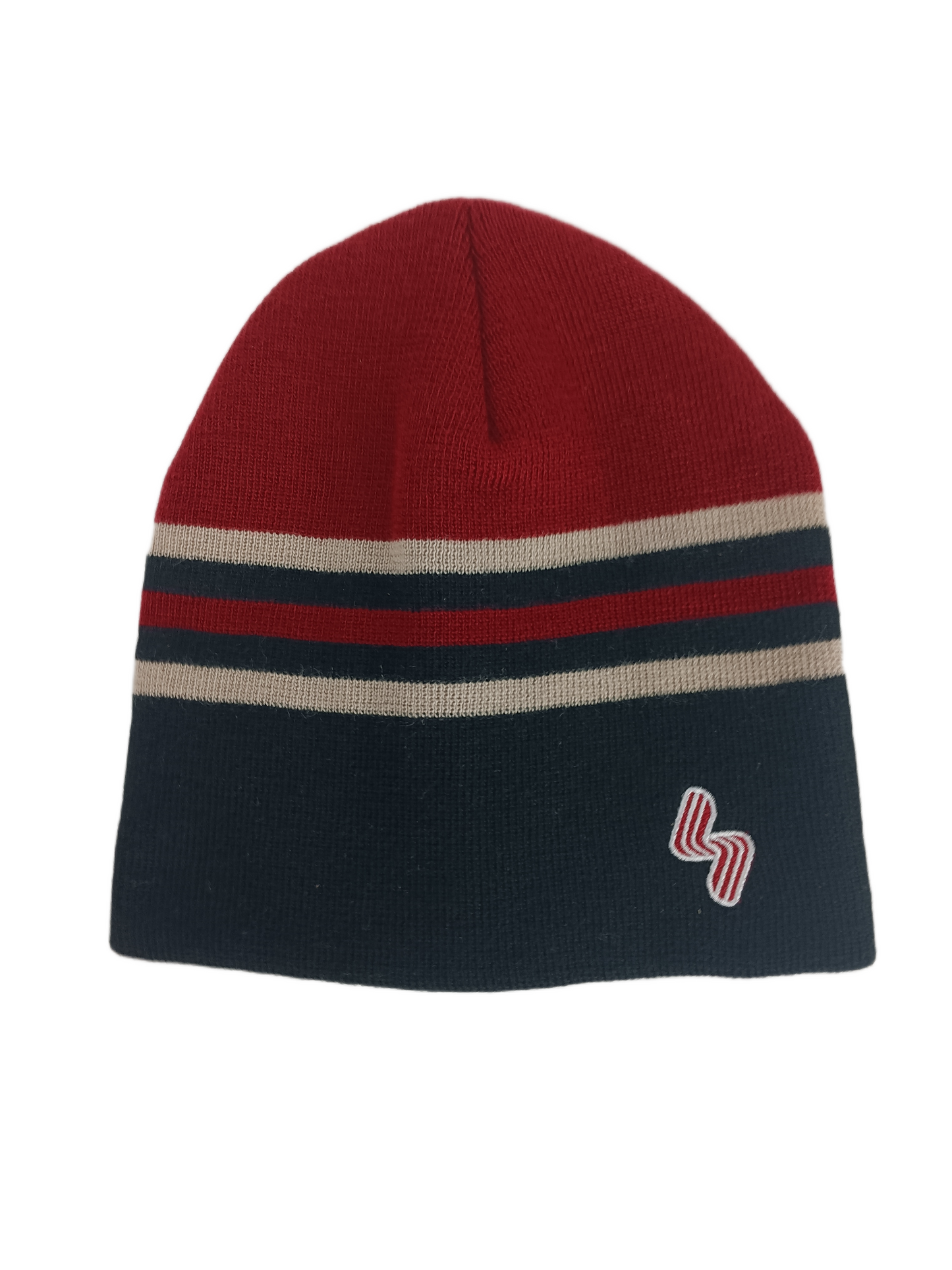 Silver Black Cream Red Silver Striped One Size Fits All Vintage Beanie