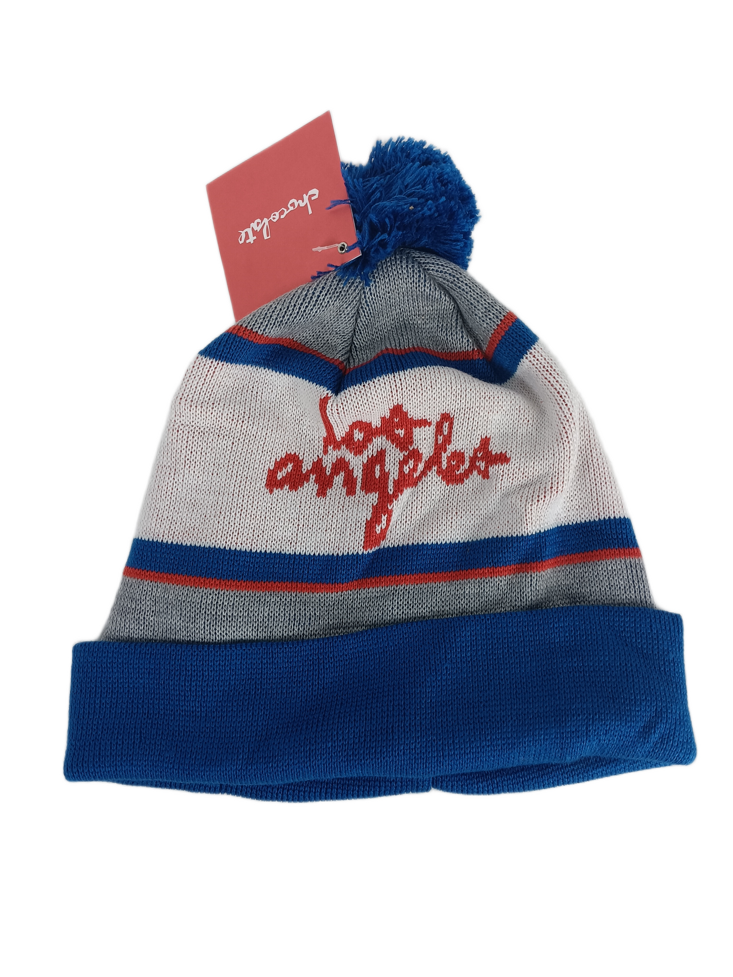 Chocolate Los Angeles Blue Grey Red Vintage Pom Beanie