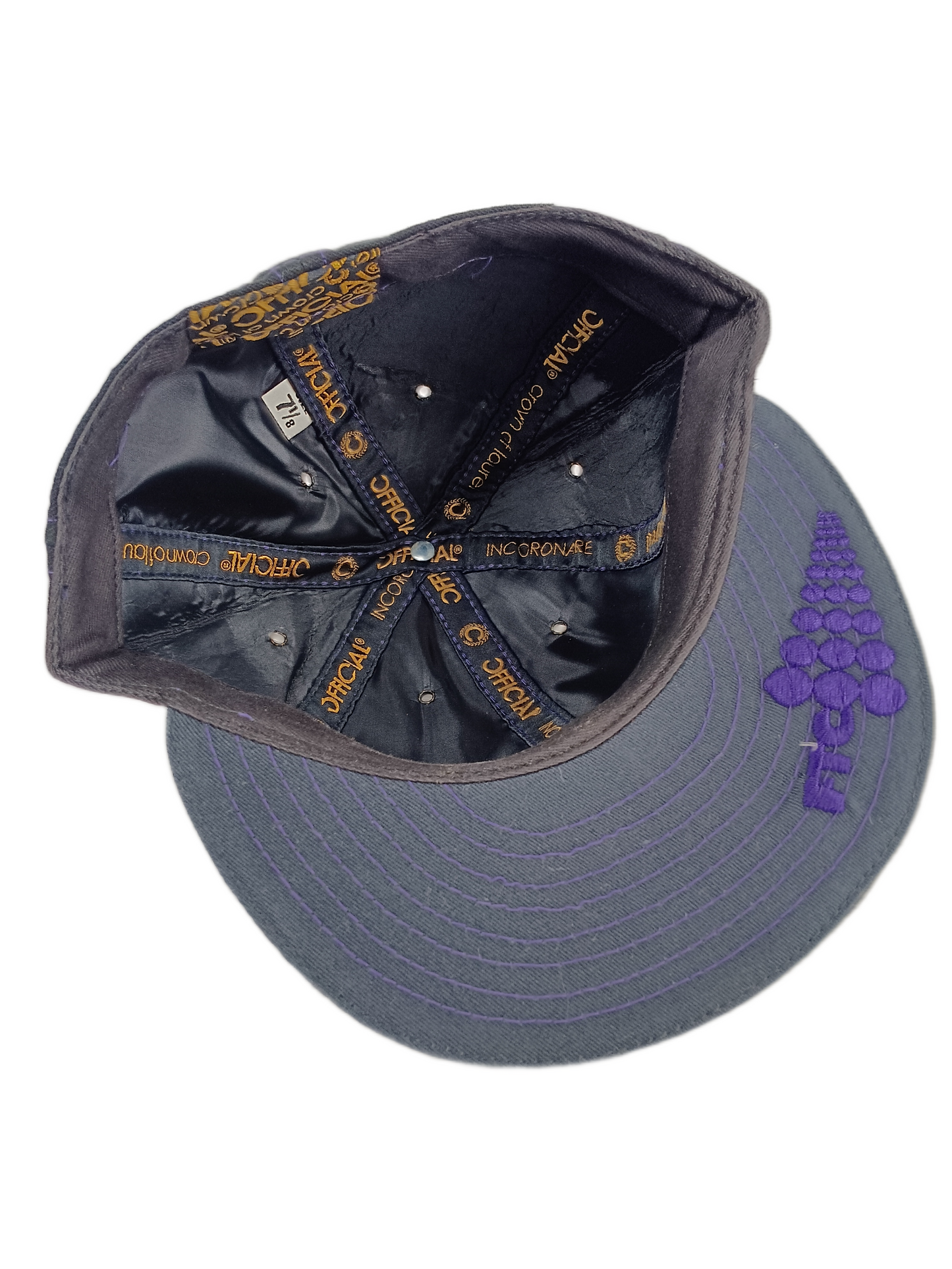 Official X FTC SAC Initials Black Silver Purple Pinstripes Purple FTC Logo Underbill Size 7 1/8 Vintage Fitted Hat