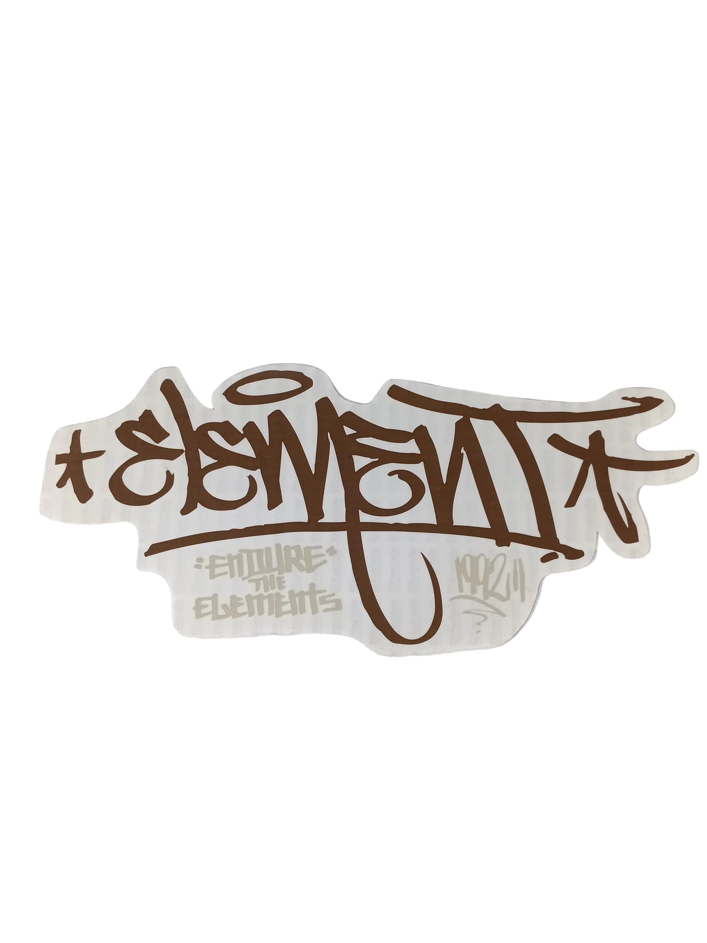 Element "Endure The Elements" Muska Graffiti Handstyle Signature Clear Tan Brown 12" X 5.25" Large Vintage NOS Sticker 2000