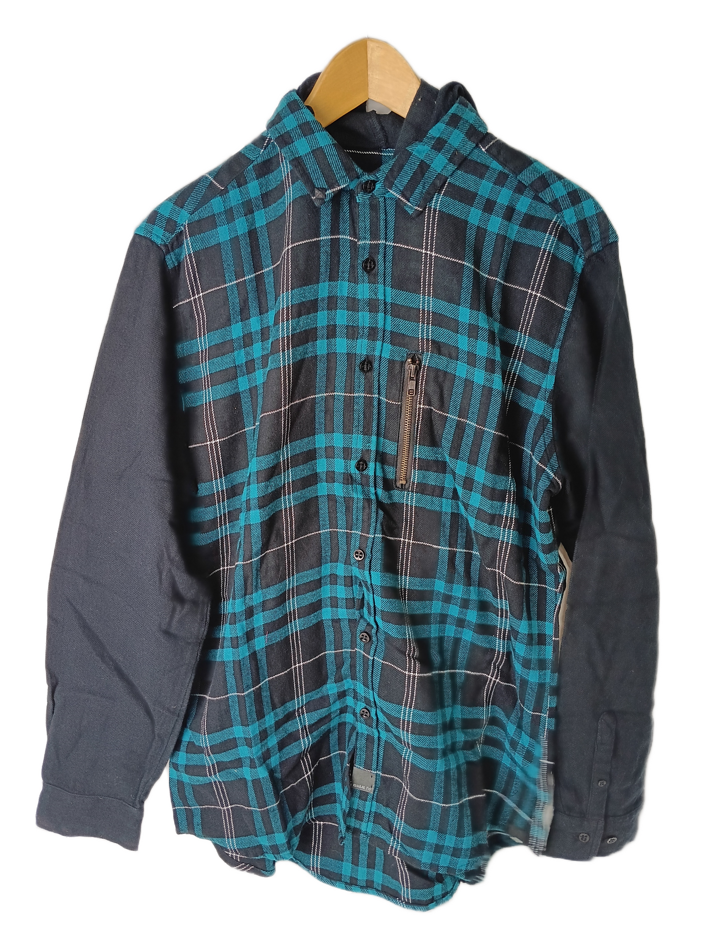 Krew Kr3w Blue Plaid Flannel L/s Vintage Button Up Flannel Hoodie