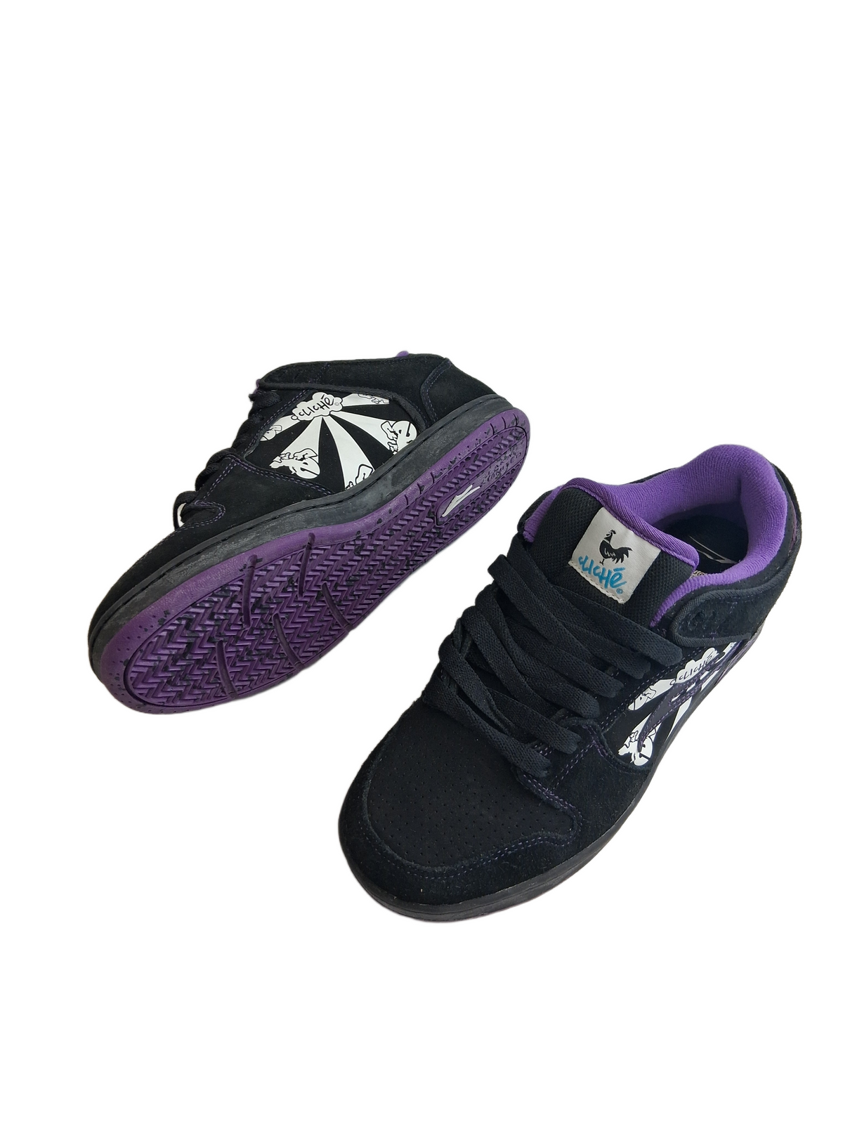 Lakai X Cliche X DVS JJ Rousseau French Connection Gallic Rooster Black Purple Turquoise US Mens Size 9 Vintage NOS Sample Shoes