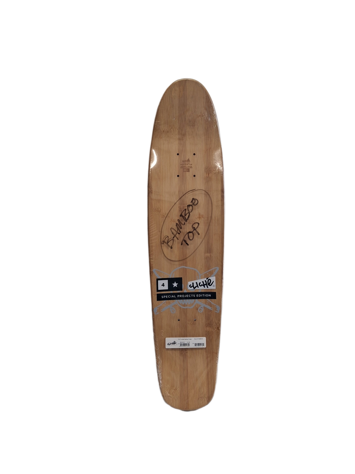 Cliché X Fourstar Andrew Brophy Skull & Crossboards Bamboo Slick Bottom Size 7.8" Vintage NOS Shaped Deck