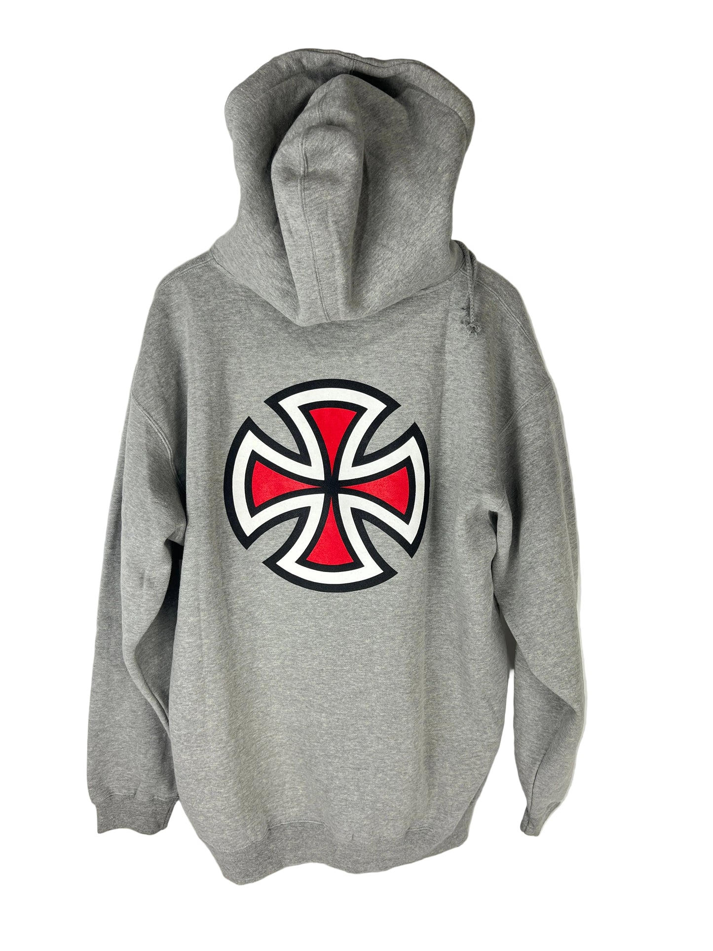Independent Truck Co. Iron Crosses Bar Logo Front Large Iron Cross Back Heather Grey Red White Black Size L L/s Vintage Hooded Sweatshirt